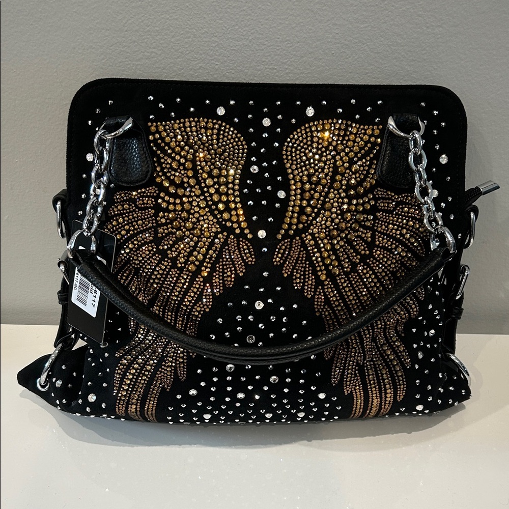 Black Studded Wing Tote Bag